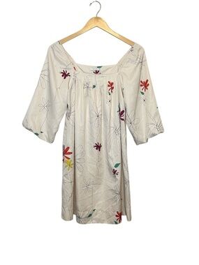 Vila Flower Print Fine Line Doodle Mini Summer Dress XS
